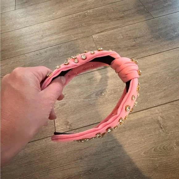 Embellished Pink Knotted Headband with Gold Crystal Accents - Picture 3 of 3